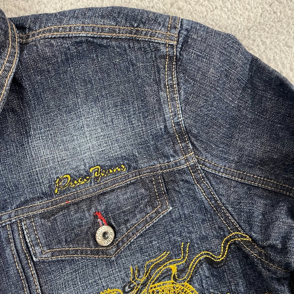 Paco Jeans Dragon Embroidered Demim Jacket Women L Dark Wash Y2K - Picture 4 of 11